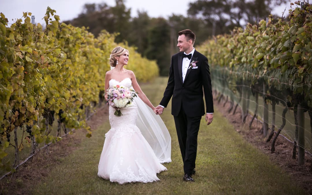 bride and groom at Willow Creek Winery in Cape May, NJ