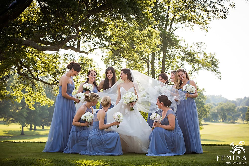bridesmaids at Bride and groom portraits at Fiddler's Elbow Wedding