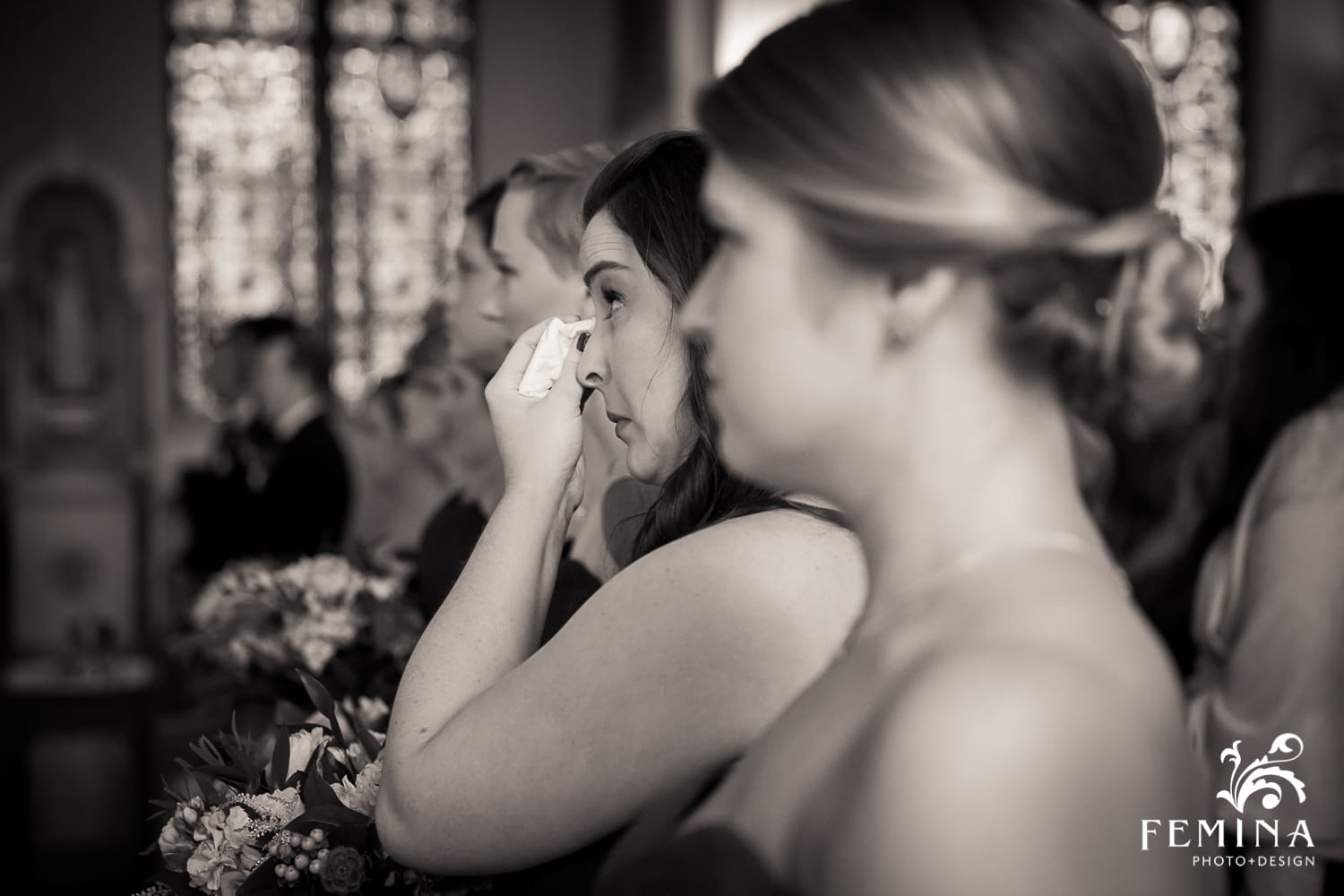 bridesmaid crying during ceremony