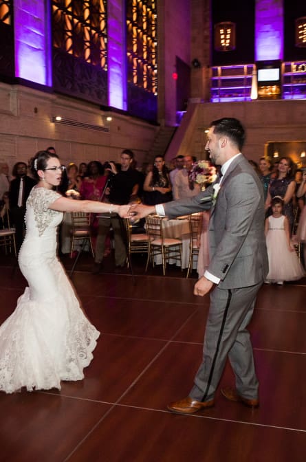 Bride and groom dancing in ballroom at Union Trust