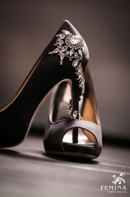 Jewel-encrusted Badgley Mischka wedding shoes