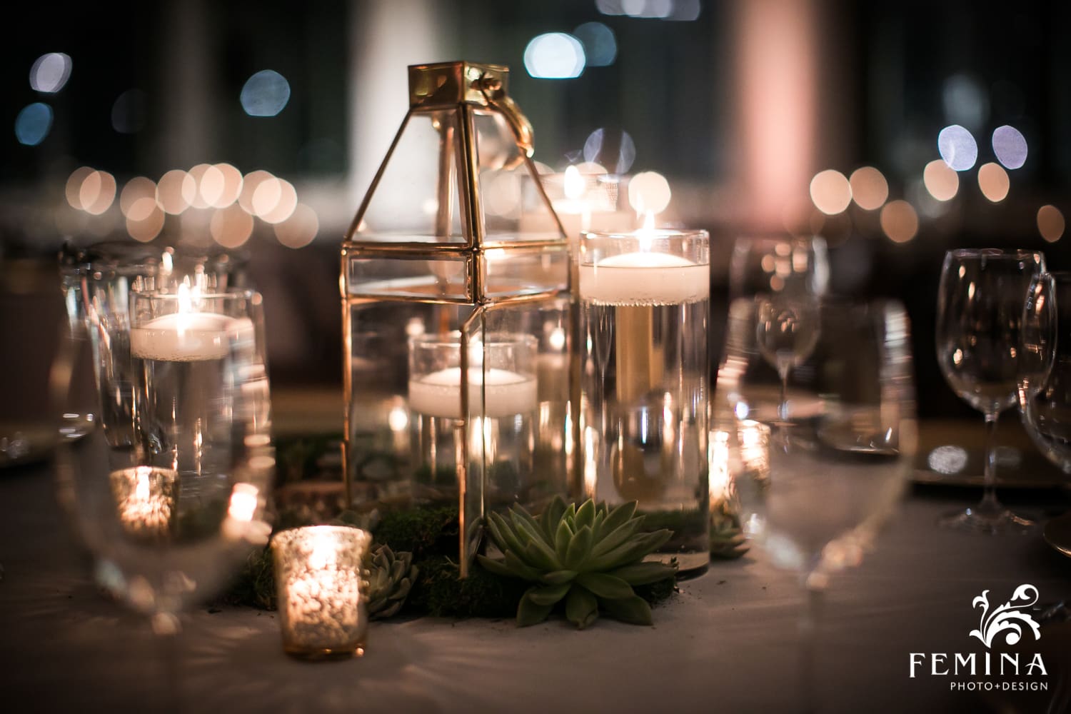 candle lantern decor at wedding reception