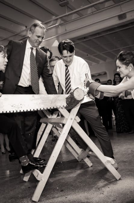 german log cutting ceremony at wedding reception