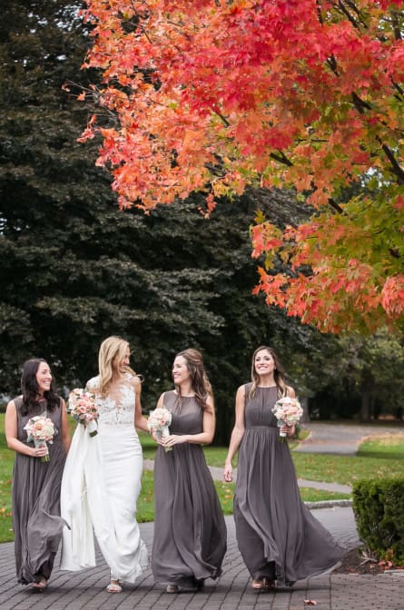 Bridal Party Walking at an Upper Montclair Country Club Wedding