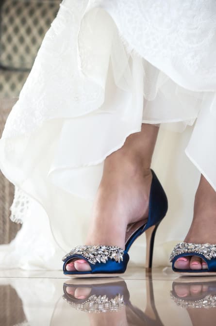 Blue wedding shoes at Mallard Island Yacht Club