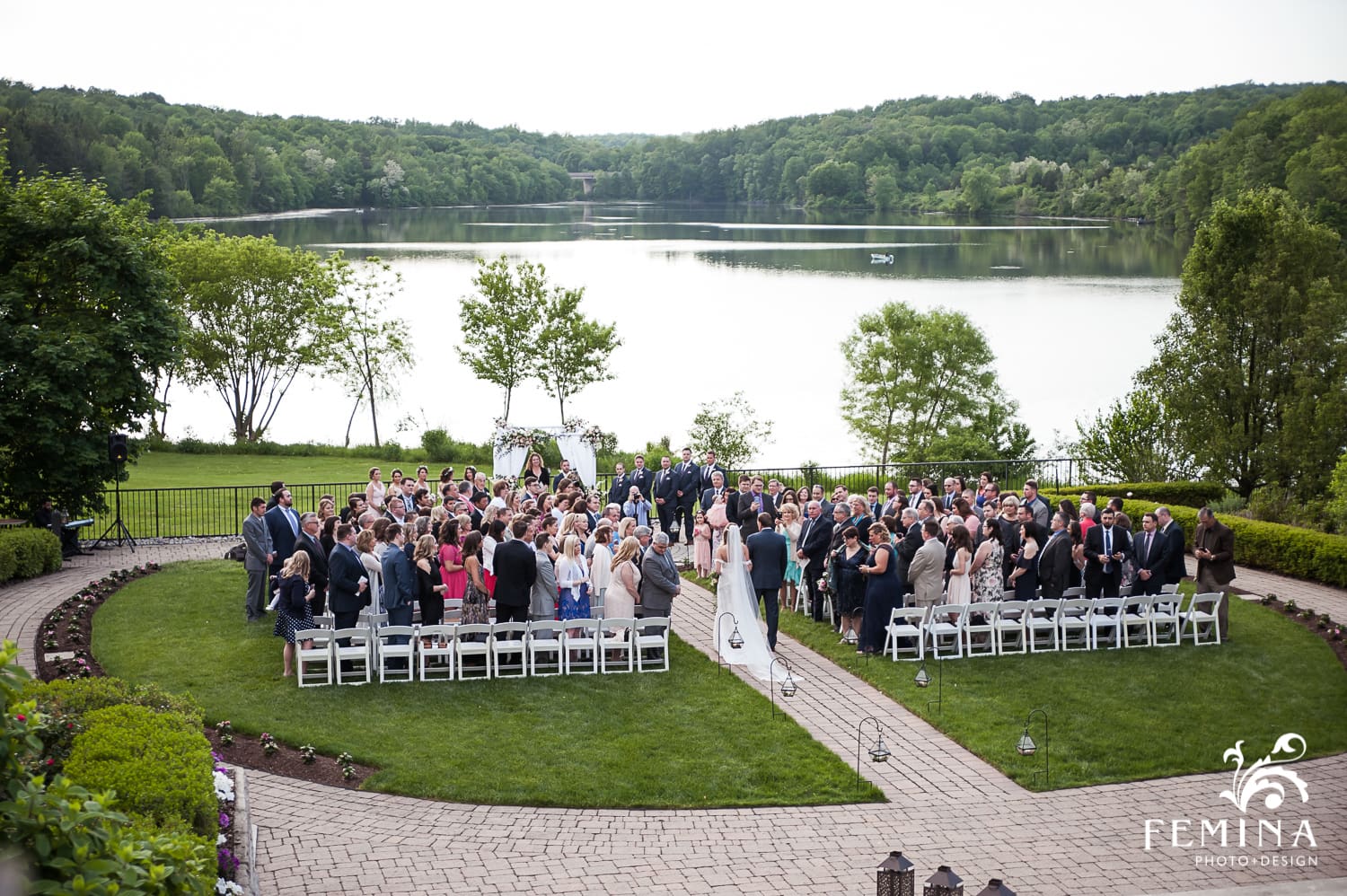 Overhead photo of Kelli and Jason's ceremony at the Lake House Inn