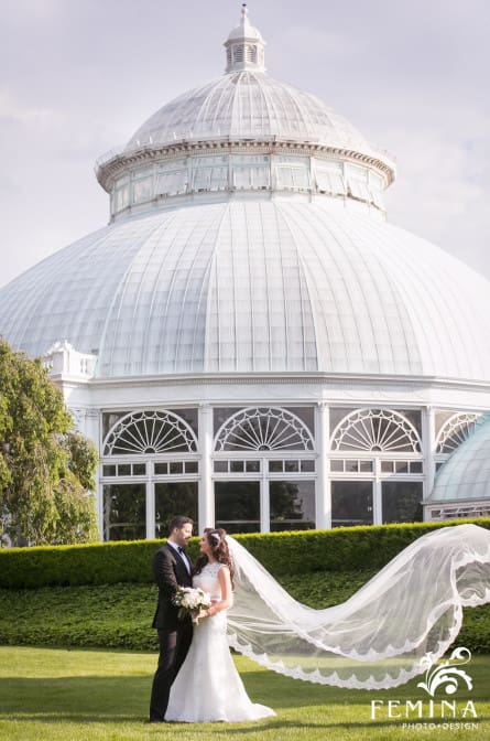 Christina and Ryan posing during their portrait session at their NYBG wedding