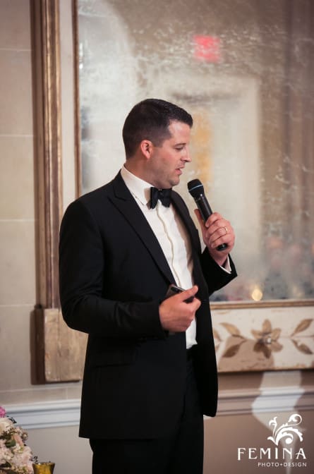 Ryan's best man giving a speech at his wedding at NYBG