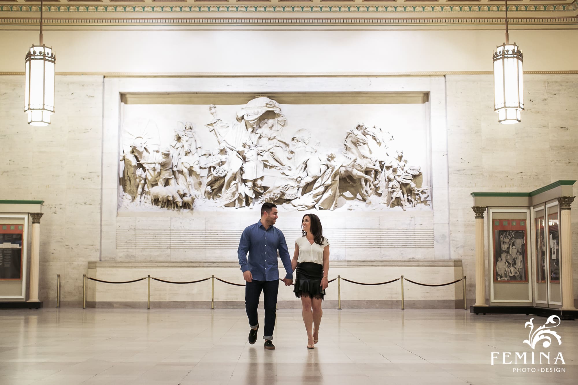 Julie and Justin walk through the 30th Street Station in Philadelphia