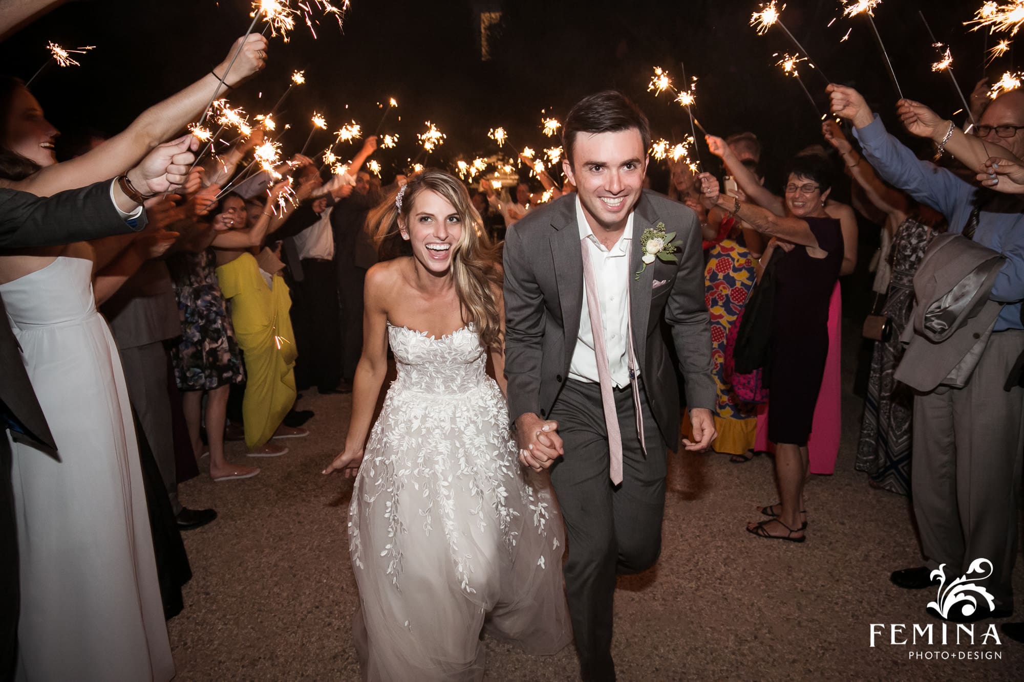 Lindsey and Tommy celebrate with sparklers at the end of their reception at Bedell Cellars
