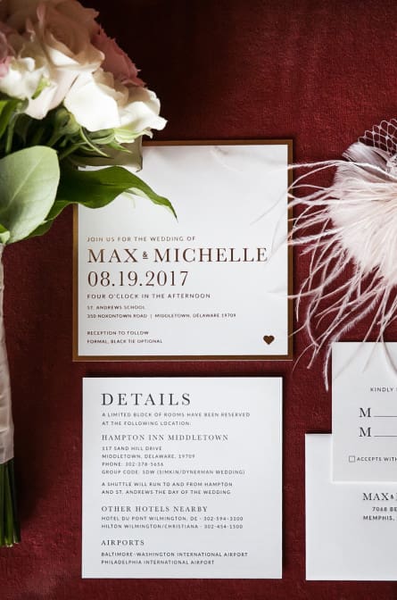 MIchelle and Max's stationary and wedding details