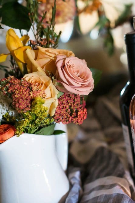 Details of Brook and Tony's florals and wine