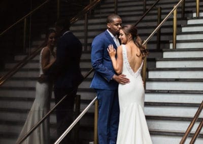 Bride and Groom Portraits on the Stairs of the Loews Hotel Phladelphia