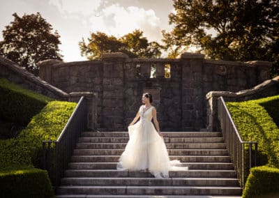 bridal portrait during sunset in the Rose Garden at NY Botanical Gardens