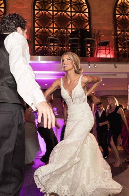 Bride and groom dancing during their reception at the Union Trust in Philadelphia