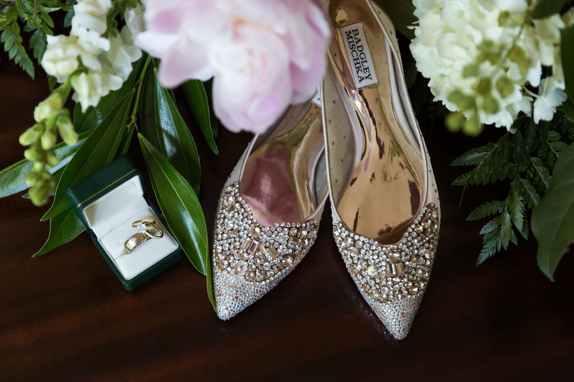 Wedding shoes and wedding flowers